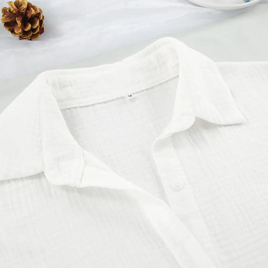 2023 Women's White Cotton Pajama Set with Cardigan